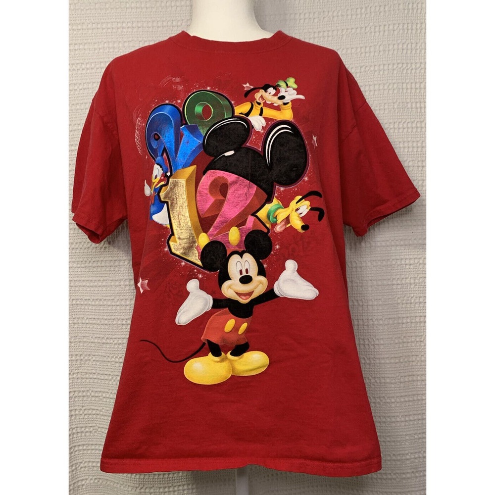 Disneyland Resort Official 2012 Red Sz L Mickey Mouse Pluto Daffy Duck Goofy